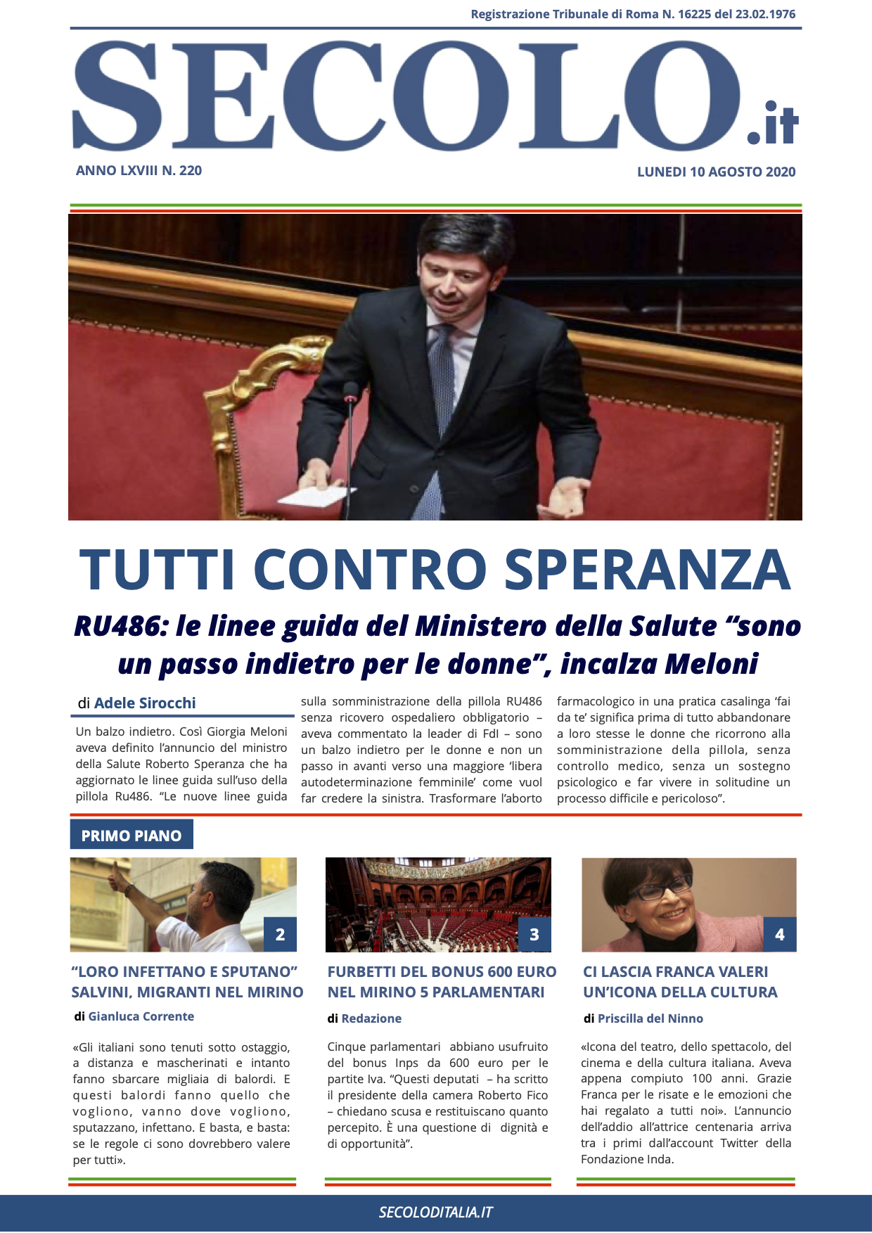 Lunedi 10 Agosto 2020