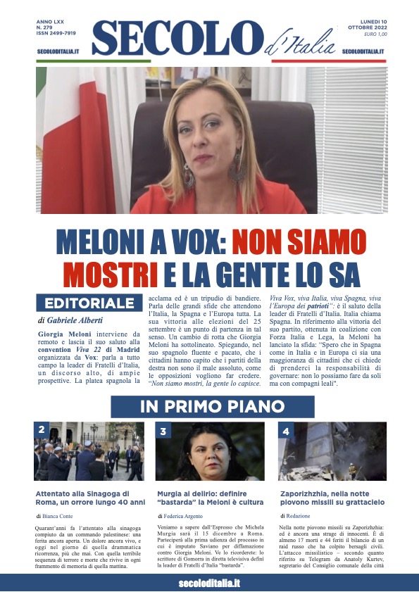 Lunedi 10 ottobre 2022