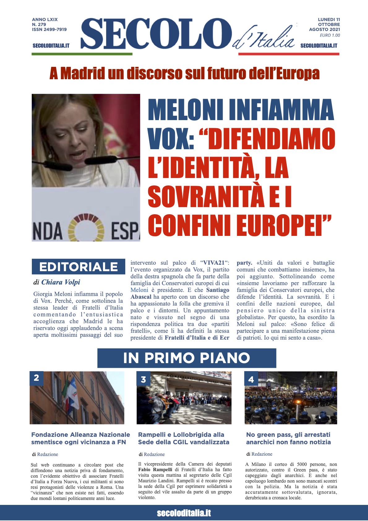 Lunedi 11 Ottobre 2021