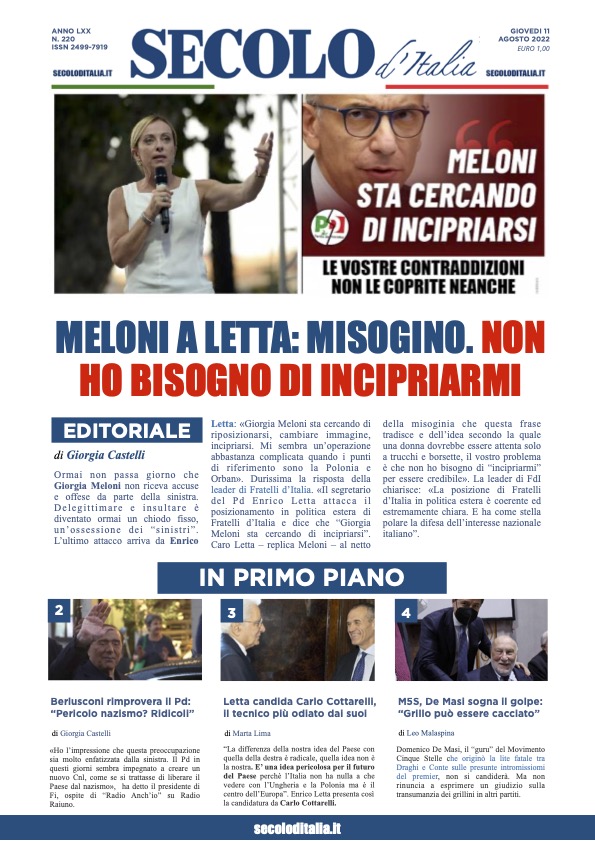 Giovedi 11 agosto 2022