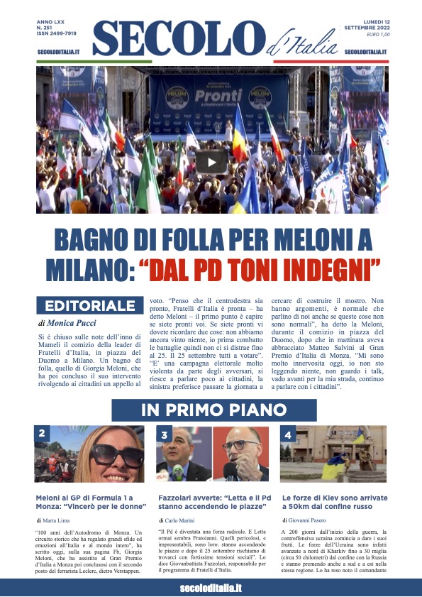 Lunedi 12 settembre 2022