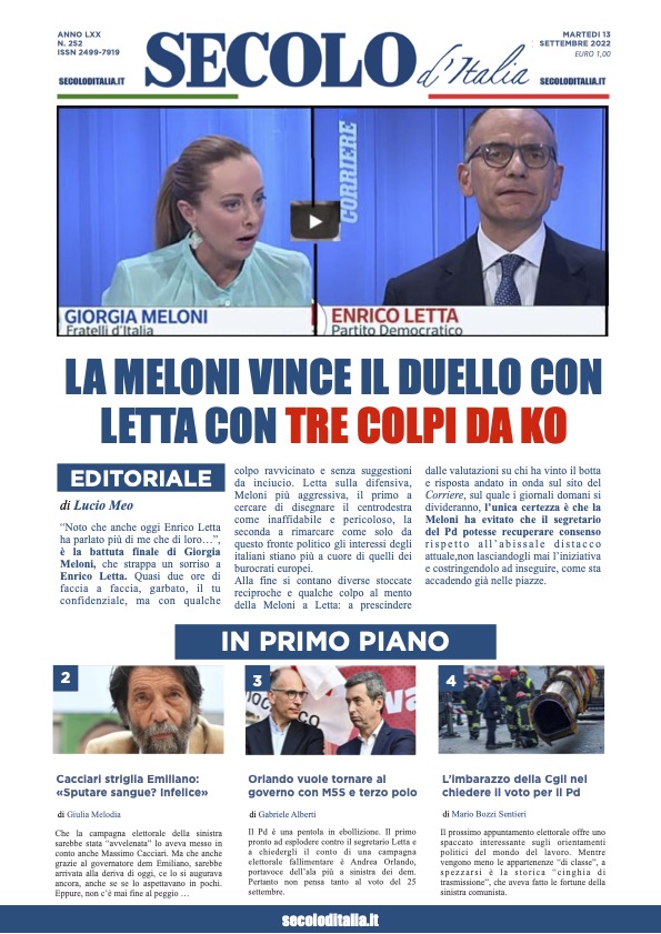 Martedi 13 settembre 2022