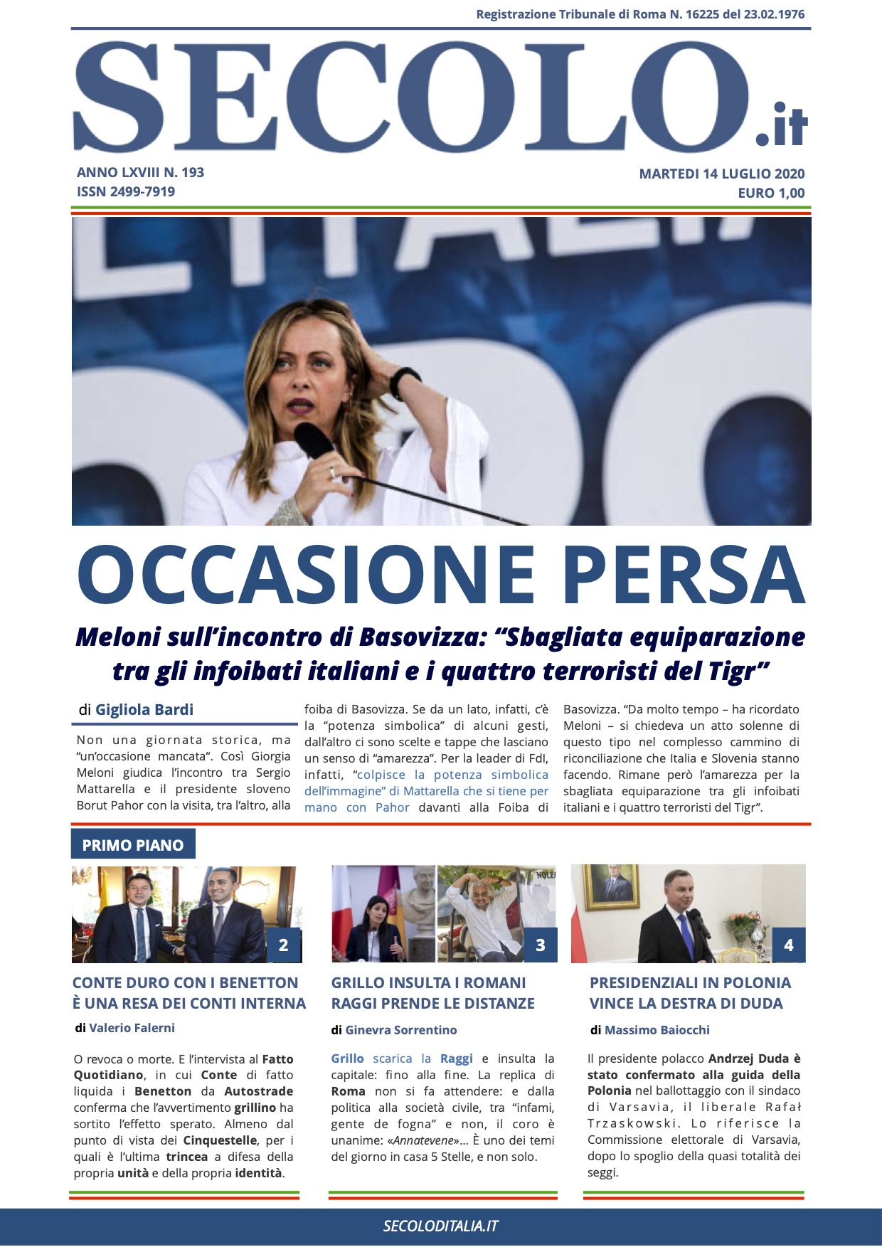 Martedi 14 Luglio 2020